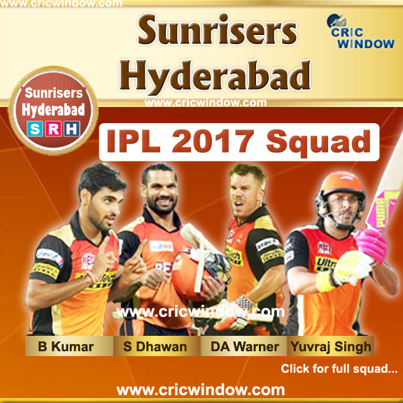 ipl 2017 Hyderabad squad