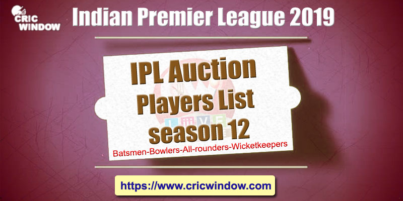 IPL 2019 Auction Players List