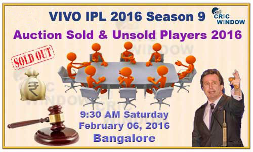 IPL Auction 2016 sold and unsold players list