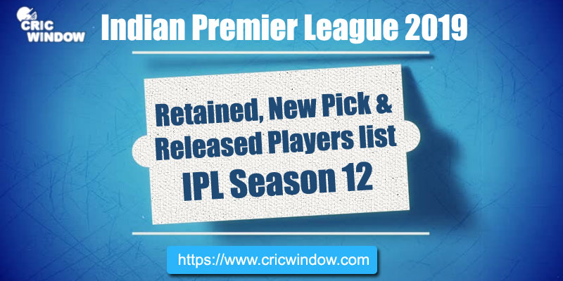 IPL12 retained, new picks and released players list 2019