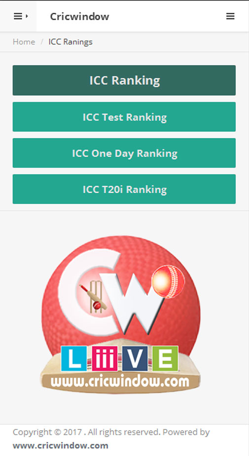 Cricwindow Mbile Application ICC Ranking Page