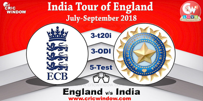 India tour of England for 3-t20i, 3-ODI and 5-test Series 2018