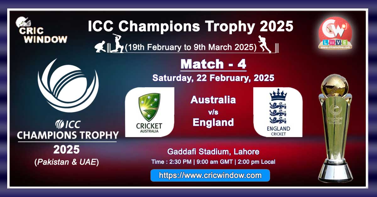 Aus vs Eng Champions Trophy Match live 2025