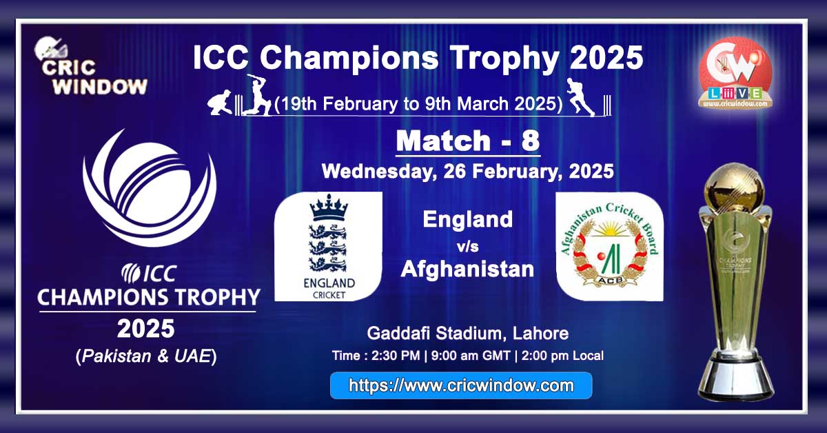 Eng vs Afgh Champions Trophy Match live 2025