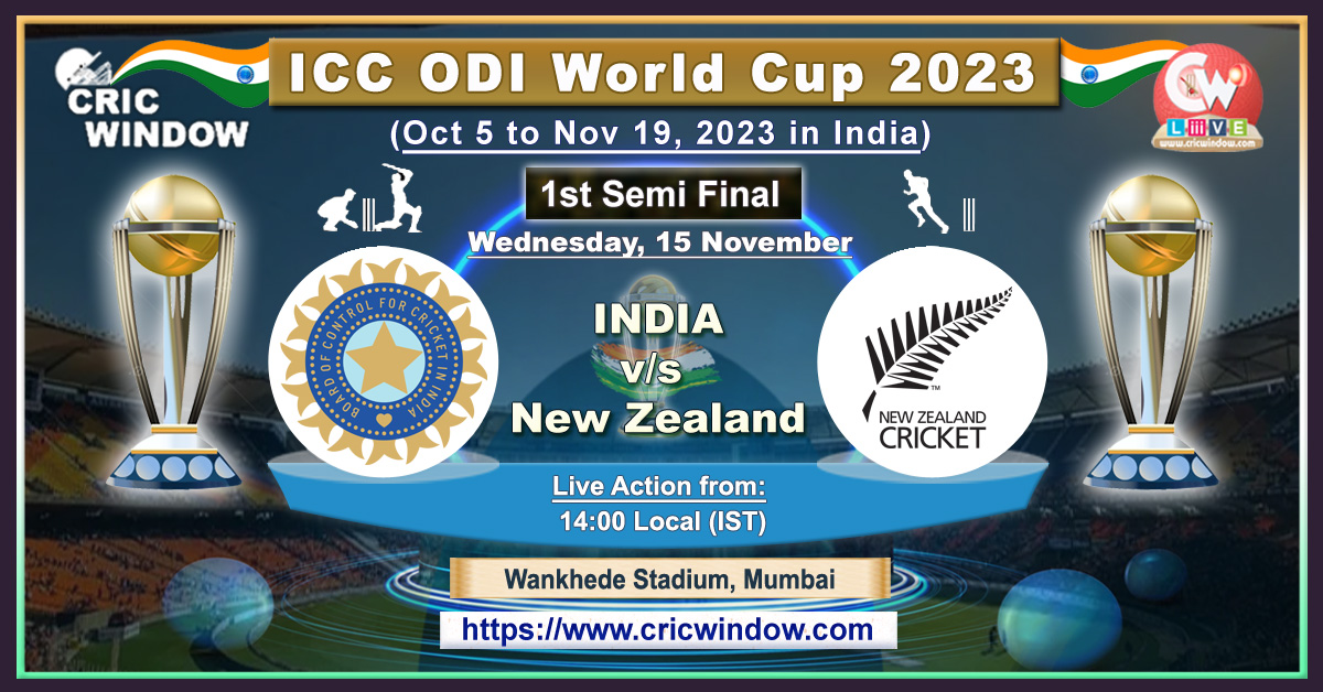 1st Semi Final Ind vs NZ ICC Worldcup Live Score and report 2023